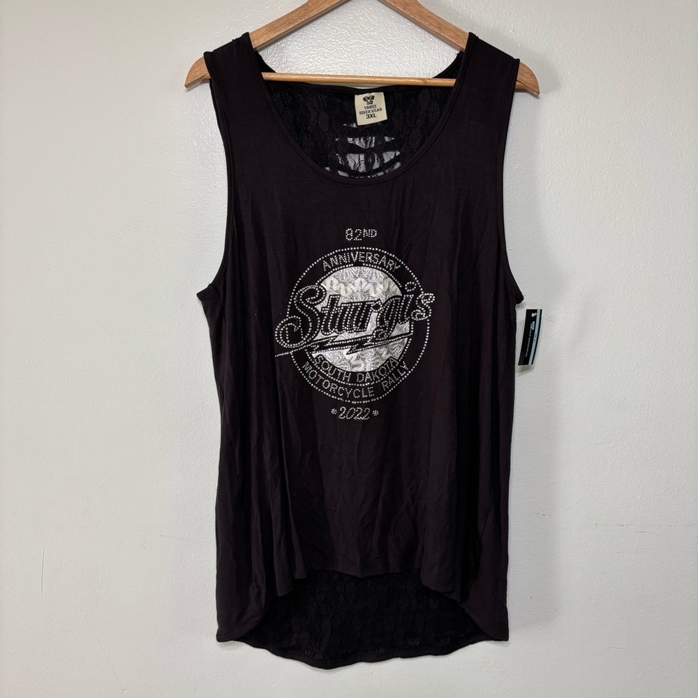Vance Biker Wear Black Rhinestone Lace Sturgis 82nd Anniversary Top Size 3XL